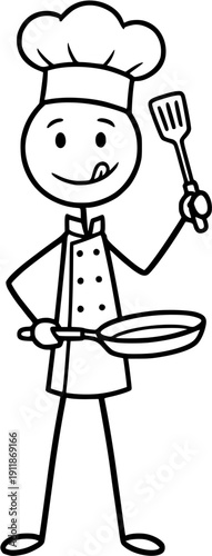 Stickman Chef Character Cooking with Hat and Spoon