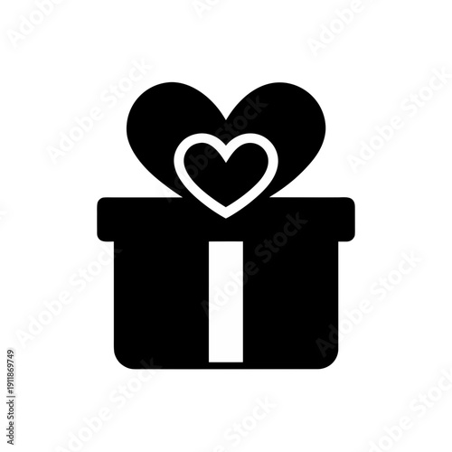 A stylish gift box with a heart-shaped lid topper symbolizing love and giving.