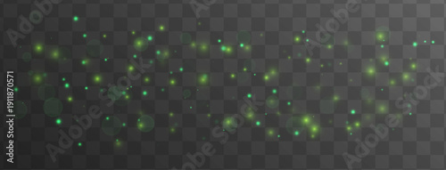 Small cloud of dark green and lime dust particles on a dark checkered background. Transparent particles of varying size and opacity create a subtle atmospheric effect.