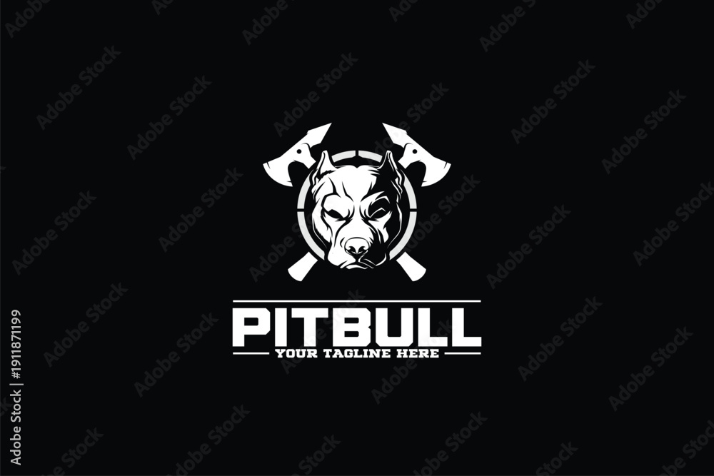 Fototapeta premium Pitbull head with cross axe style vector image template