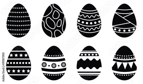 Easter eggs vector icon set. Black and white easter eggs icon set. Easter day festival icon. Vector illustration.
