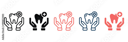 Dental care icon illustrating tooth health, oral hygiene, dental treatment symbols, toothbrush and floss elements, medical dentistry concepts