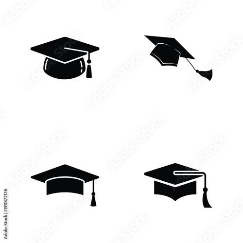 Graduation caps icons set for education and academic achievements