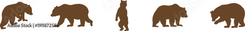 Bear icon set collection group in flat style featuring grizzly, ursus, wildlife, animal silhouette and predator synonym elements for nature design, forest logo branding and graphic use
