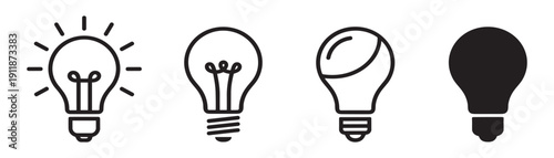 Light bulb idea and innovation outline icon set, creativity inspiration energy and solution concept vector illustration on transparent background
