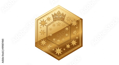 Golden Nativity Scene Hexagonal Ornament.
