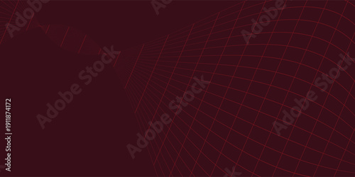 Abstract wireframe with red grid lines on a dark red background. Futuristic perspective grid box. Vector