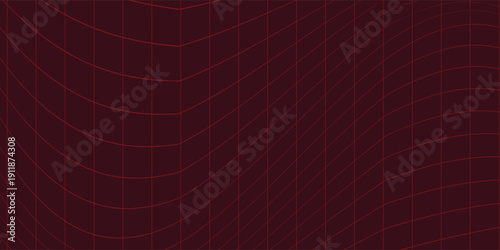 Abstract wireframe with red grid lines on a dark red background. Futuristic perspective grid box. Vector