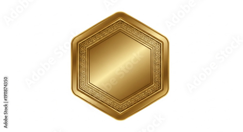 Golden Hexagonal Medal on White.