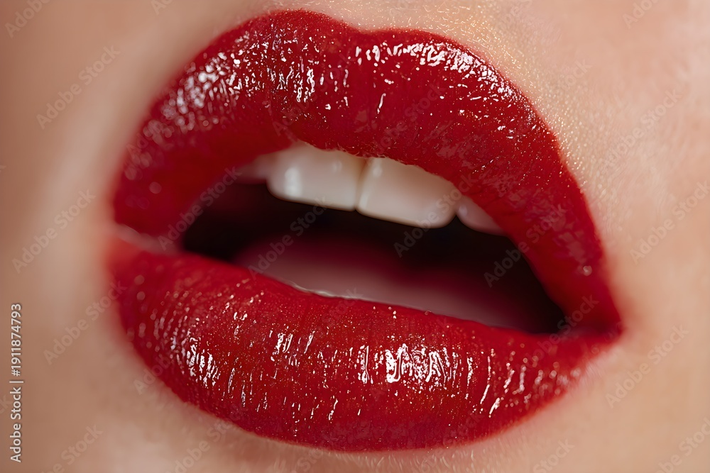 Fototapeta premium Close-Up of Bold Red Lips with Glossy Finish