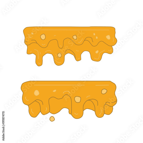 Melting cheese drip background. Smooth cheddar sauce pattern. Minimal liquid dairy splash texture for food design. Tasty snack topping abstract illustration wallpaper.