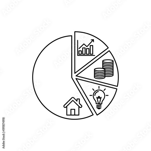 Portfolio Diversification Icon on White Background for Finance