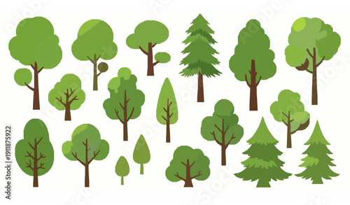 Creative Bright Green Tree Illustration Bundle Abstract Nature Vector EPS10