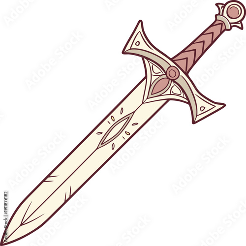 Ornate fantasy sword with intricate details and decorative hilt light color palette