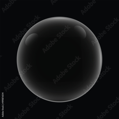 A grayscale image of a dark sphere with a subtle gradient effect on a black background