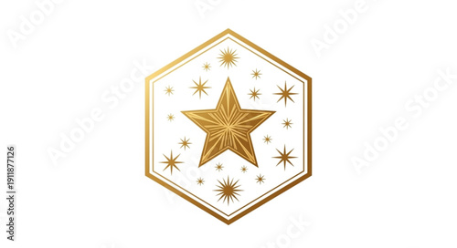 Golden Star Emblem Hexagon Icon.