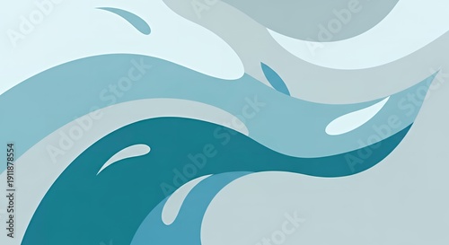 Dynamic fluid abstract background wallpaper with overlapping wave forms and smooth organic shapes in cool ocean blue and pale aqua colors graphic illustration