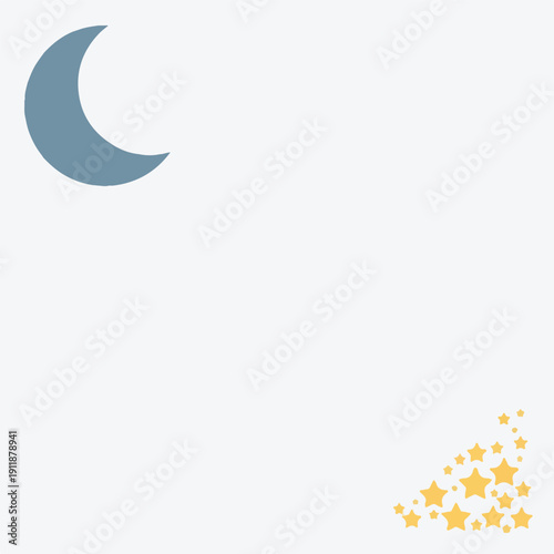 Minimalist Blue Crescent Moon and Yellow Stars Vector Illustration