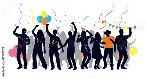 Group of People Dancing Silhouettes.