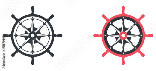 Navigate your journey with iconic ship's wheel and compass graphic, symbolizing guidance, exploration, adventure, navigation, maritime travel, and bold nautical vector illustration