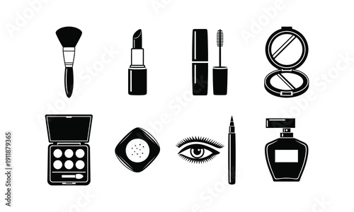 Makeup and beauty products icon set