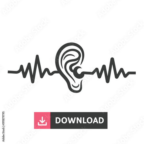 Listen glyph icon. Style is bicolor flat symbol, intensive red and black colors, rounded angles, white background.