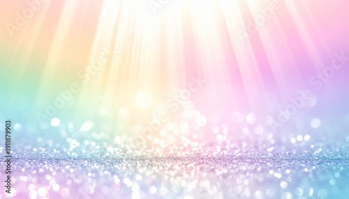 パステルレインボーの背景と降り注ぐ光