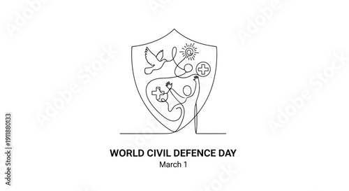 World Civil Defence Day Shield Logo with Symbols of Peace and Protection