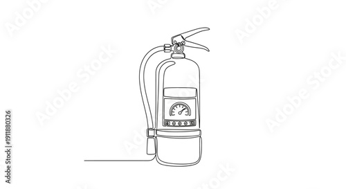 Line Art Fire Extinguisher with Pressure Gauge on White Background