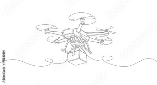 Drone Delivery Line Art: Modern Aerial Package Transport