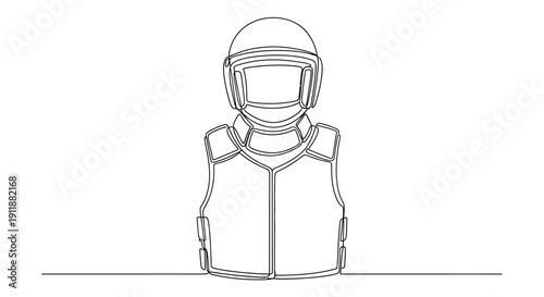 Riot Gear Soldier, Police Officer, Security Guard, Protective Vest, Helmet, Line Art