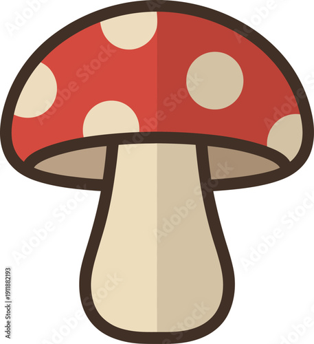 Fly Agaric Mushroom Illustration with Red Cap and White Spots on White Background