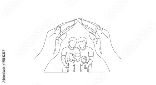 Family Protection Concept, Hands Shielding Parents and Children, Security and Care