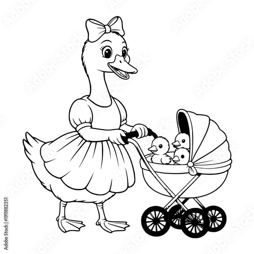 Charming illustration of a Mama Goose wearing a soft pink knitted sweater, singing a lullaby, perfect for children's books and story themes.