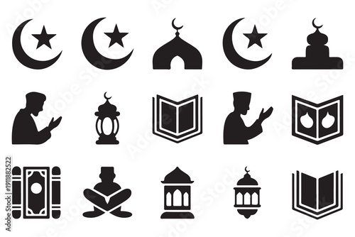 Muslim Culture and Worship Icons - Silhouette Collection for Islamic Celebrations