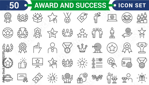 Award and Success icon set. It contains symbols to win, business, growth, achievement and more. Growth icon set. Minimal icons collection. Editable stroke vector