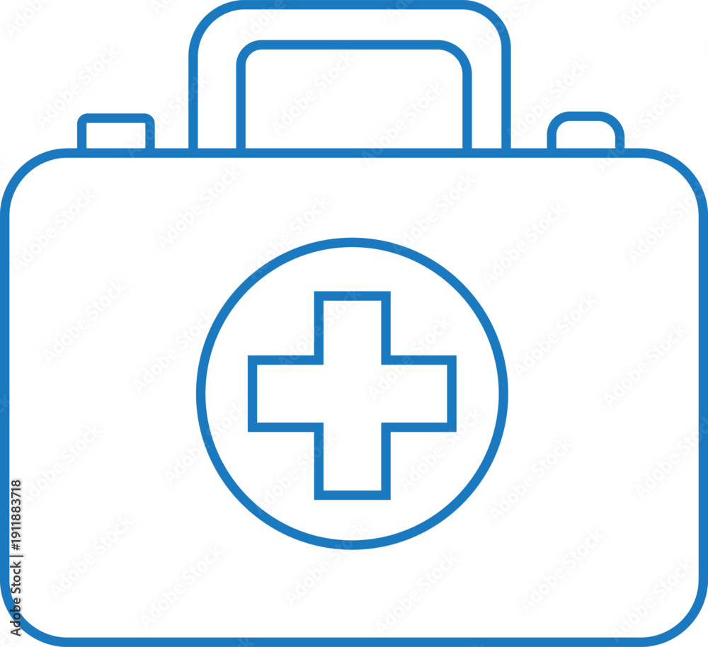 Fototapeta premium Medical First Aid Kit Line Art for Emergency Safety Concept, healthcare websites, safety training manuals, travel insurance brochures, and clinical service applications.