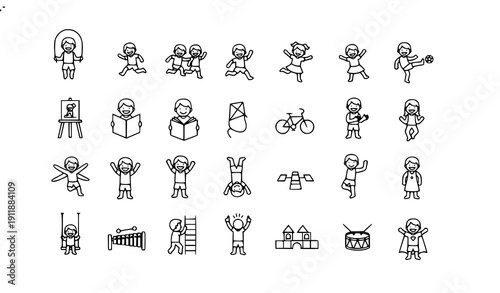 Kids Physical Activity Outline Icon Collection Editable Stroke Line Symbols for Education and Sports