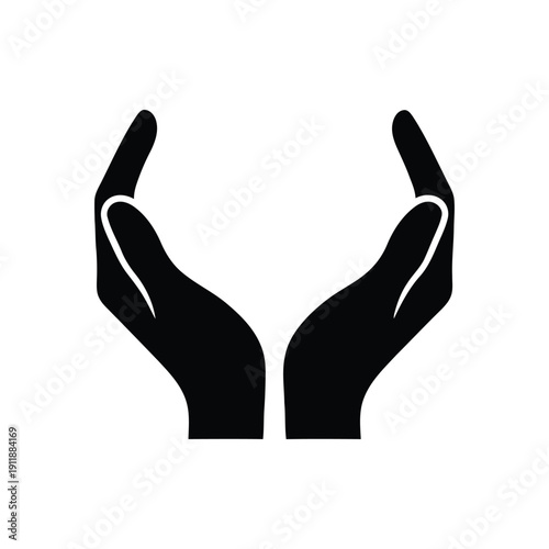Protective Cup Hands Silhouette Vector. Two Hands Cupped Black Silhouette. Nurturing Hand Gesture Clip Art Illustration.