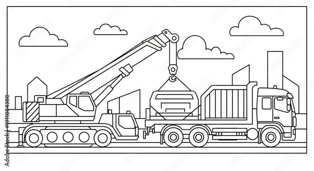 Fototapeta premium Heavy Duty Crane Truck Illustration.