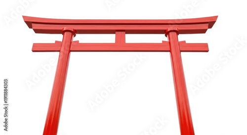 Fotografie Red torii gate isolated PNG on transparent background, traditional Japanese arch