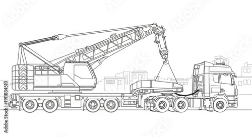 Heavy Duty Crane Truck Illustration.