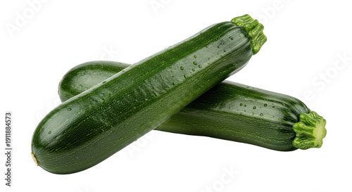 Vászonkép Two fresh green zucchini isolated PNG on transparent background, healthy summer