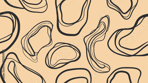 Abstract organic shapes, hand-drawn, seamless pattern, beige background