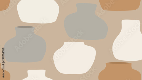 Abstract Organic Vase Shapes Pattern, Earth Tones, Minimalist Home Decor