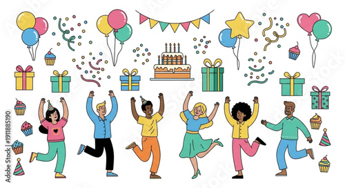 Happy People Celebrating Birthday Party.