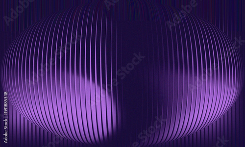 Fotografi Deep Purple Abstract 3D Ellipsoid with Vertical Ribbed Texture and Glossy Metall