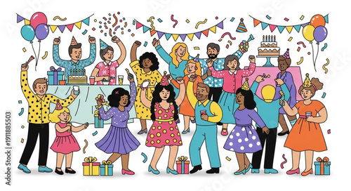 Happy People Celebrating Birthday Party.