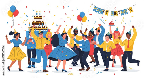 Happy People Celebrating Birthday Party.