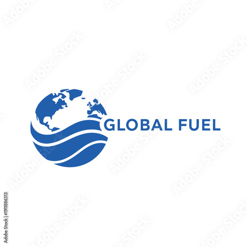 Judul Deskripsi:
Globe with ocean waves logo for international shipping energy logistics and maritime transportation business company featuring the text GLOBAL FUEL